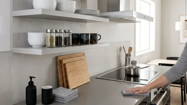 Model Kitchen Set dengan Rak Terbuka yang Mudah Dibersihkan