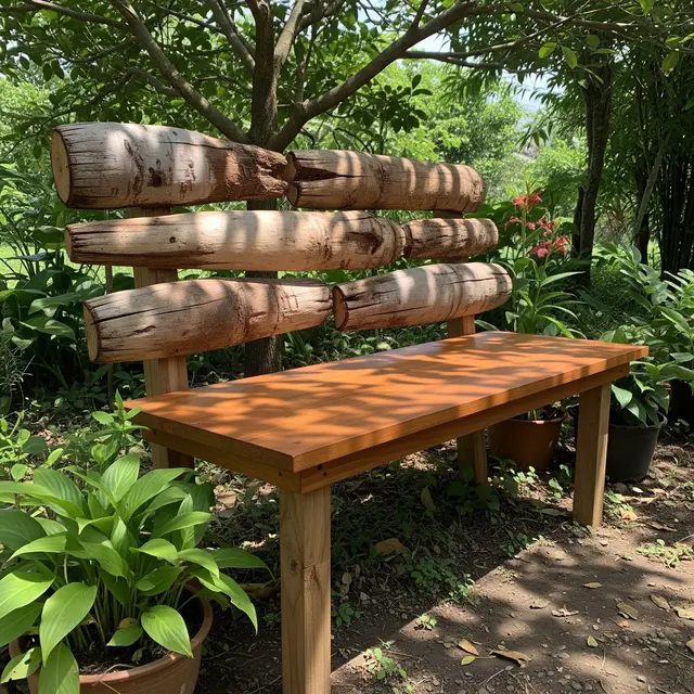 Tempat Duduk Taman dari Batang Kelapa Bekas (AI Generated)