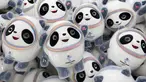 Boneka mainan maskot Olimpiade Musim Dingin Beijing 2022 Bing Dwen Dwen terlihat di sebuah pabrik di Nantong di provinsi Jiangsu Timur, China (8/2/2022). (AFP Photo/STR)