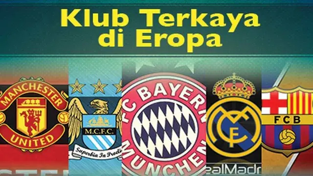 Video 5 klub sepak bola terkaya di Eropa versi totalsportek di antaranya Real Madrid, Bayern Munchen, Barcelona, Manchester City dan Manchester United. 