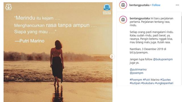 Puisi Putri Marino (Instagram/ bentangpustaka)