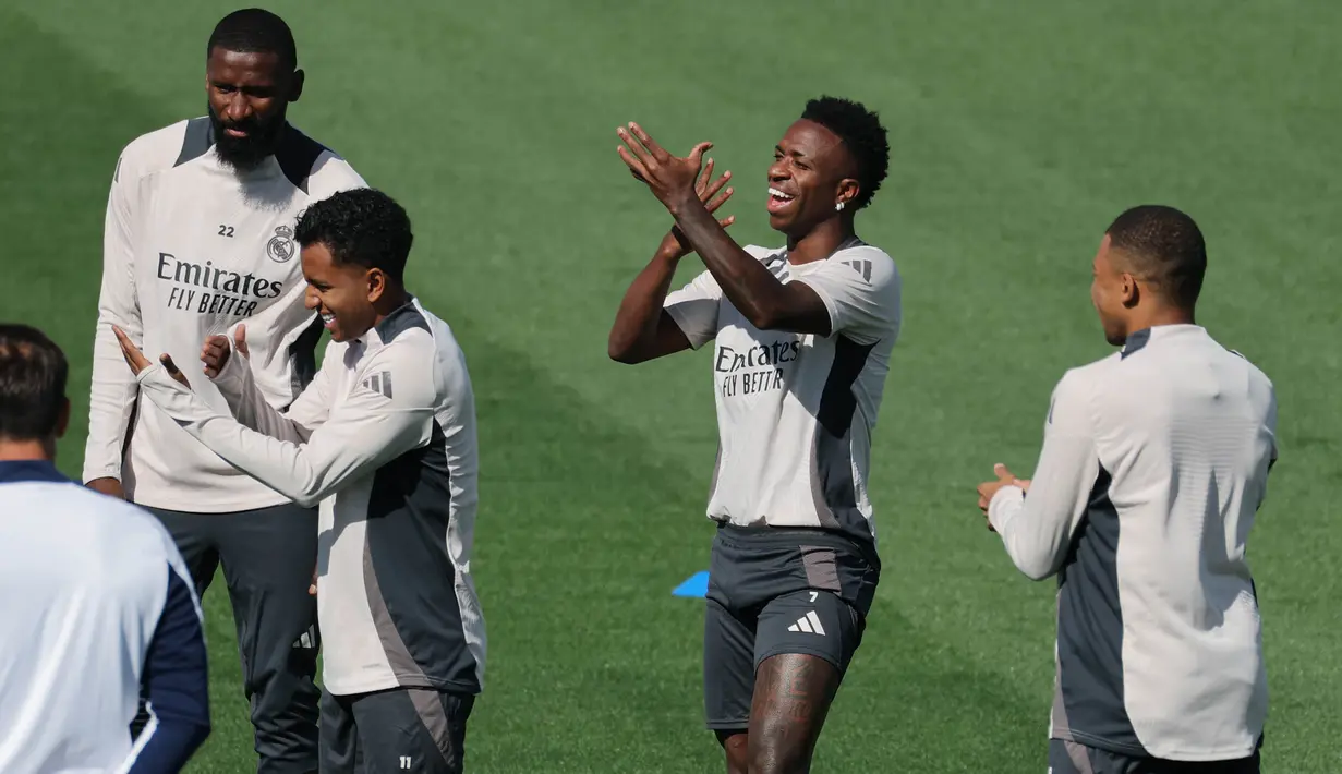 Pertandingan antara Real Madrid melawan VfB Stuttgart akan berlangsung di Stadion Santiago Bernabeu pada Rabu, 18 September 2024, pukul 02.00 WIB. (Thomas COEX/AFP)