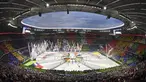 Kemeriahan upacara pembukaan Euro 2024 yang berlangsung di Allianz Arena, Munchen, Jerman, Sabtu (15/06/2024) WIB. (AP Photo/Dpa/Peter Kneffel)