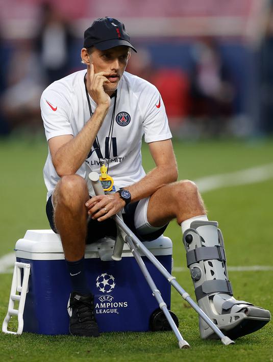 Pelatih PSG,  Thomas Tuchel saat menghadiri sesi latihan jelang menghadapi Bayern Munchen pada final Liga Champions di stadion Luz di Lisbon pada 22 Agustus 2020. Pria asal Jerman itu menggantikan Frank Lampard, yang baru saja dipecat oleh Chelsea. (AFP/Pool/Matthews Childs)