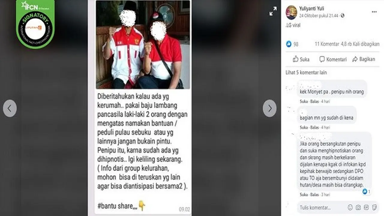 Gambar Tangkapan Layar Foto Dua Pria yang Diklaim Sebagai Pelaku Hipnotis (sumber: Facebook)