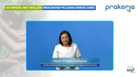 Direktur Eksekutif Manajemen Pelaksana Program Kartu Prakerja Denni Puspa Purbasari dalam Webinar Go Green Get Skills: Menjawab Peluang Green Job yang diselenggarakan Kartu Prakerja dan Katadata Indonesia, Selasa (19/3/2024).