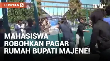 Massa HMI Robohkan Pagar Pintu Rumah Jabatan Bupati Majene