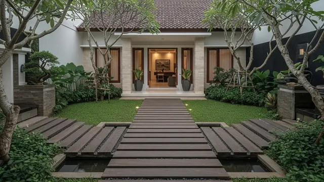 Ide Jalur Setapak Kebun agar Tidak Becek Saat Musim Hujan (AI)