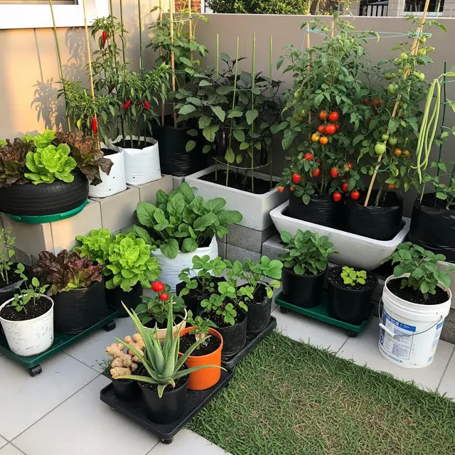 Halaman Belakang Rumah Kecil dengan Kebun Sayur Buah (Image by Gemini AI)