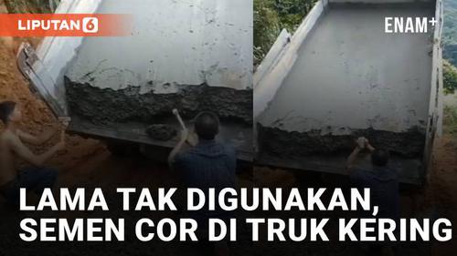 VIDEO: Terlalu Lama Tak Digunakan, Semen Cor di Bak Truk Kering