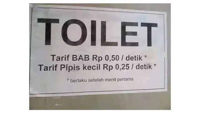 6 Tulisan Tarif di Tempat Umum Ini Nominalnya Nyeleneh, Harus Hitung Dulu