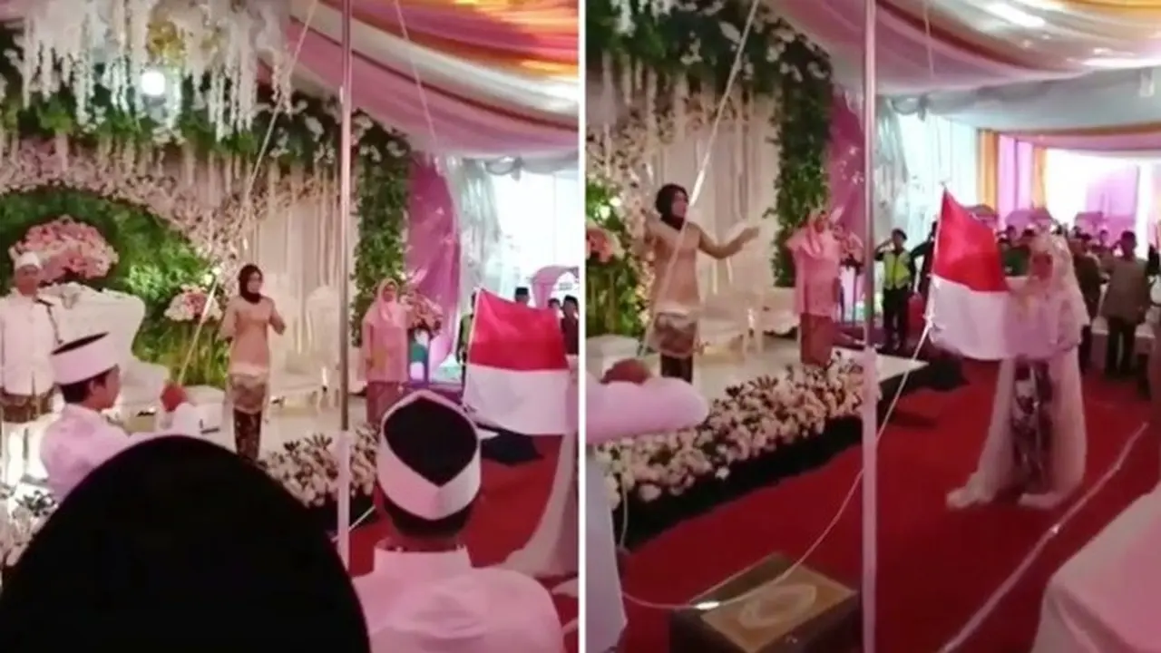 pengantin kibarkan bendera