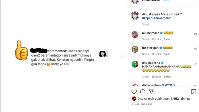 Dinda Kanyadewi Ingin Ditabok Warganet Gara-Gara Perankan Antagonis