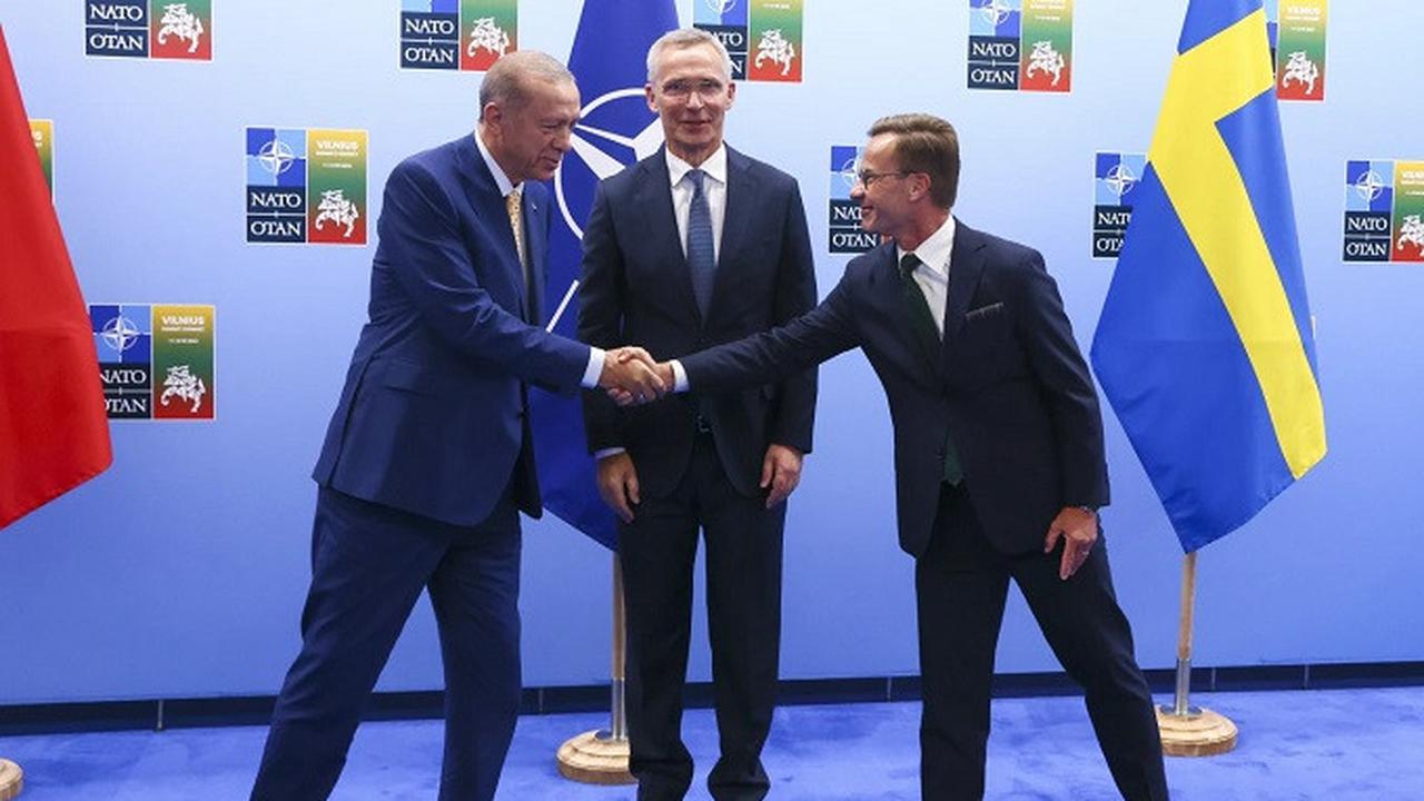 Presiden Turki Recep Tayyip Erdogan, Perdana Menteri Swedia Ulf Kristersson, dan Sekretaris Jenderal NATO Jens Stoltenberg.