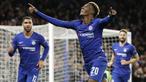 Striker Chelsea, Callum Hudson-Odoi, melakukan selebrasi usai membobol gawang PAOK Thessaloniki pada laga Liga Europa di Stadion Stamford Bridge, Kamis (29/11). Chelsea menang 4-0 atas PAOK Thessaloniki. (AP/Matt Dunham)