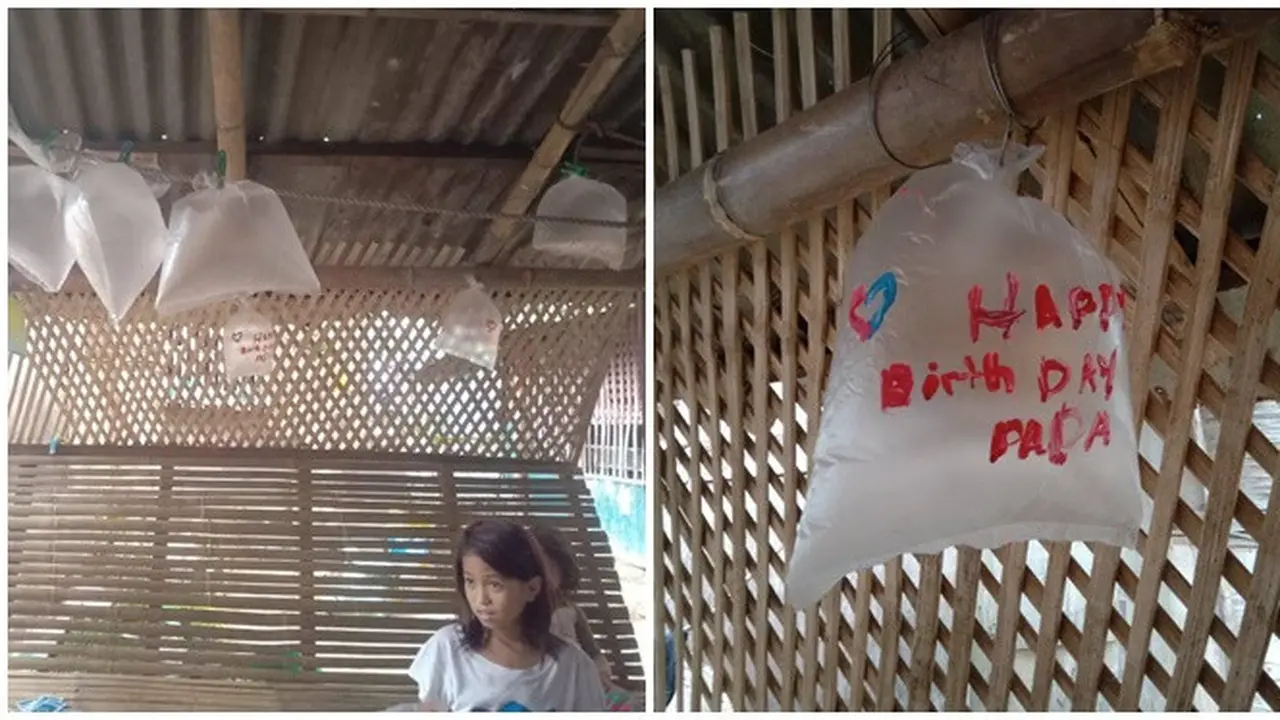 Tak Mampu Beli Balon, Bocah Ini Pakai Plastik untuk Rayakan Ulang Tahun Ayah