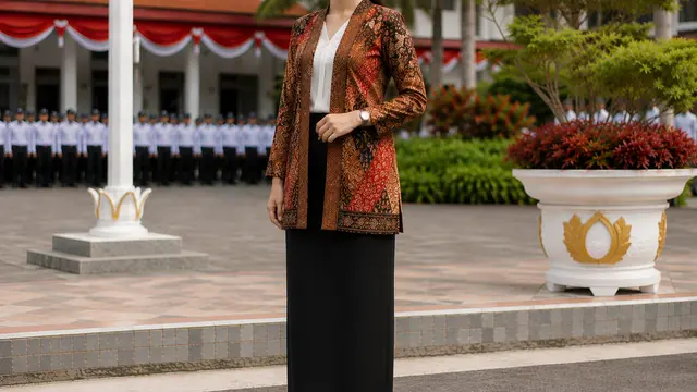 Outer Batik dan Rok Lurus Hitam