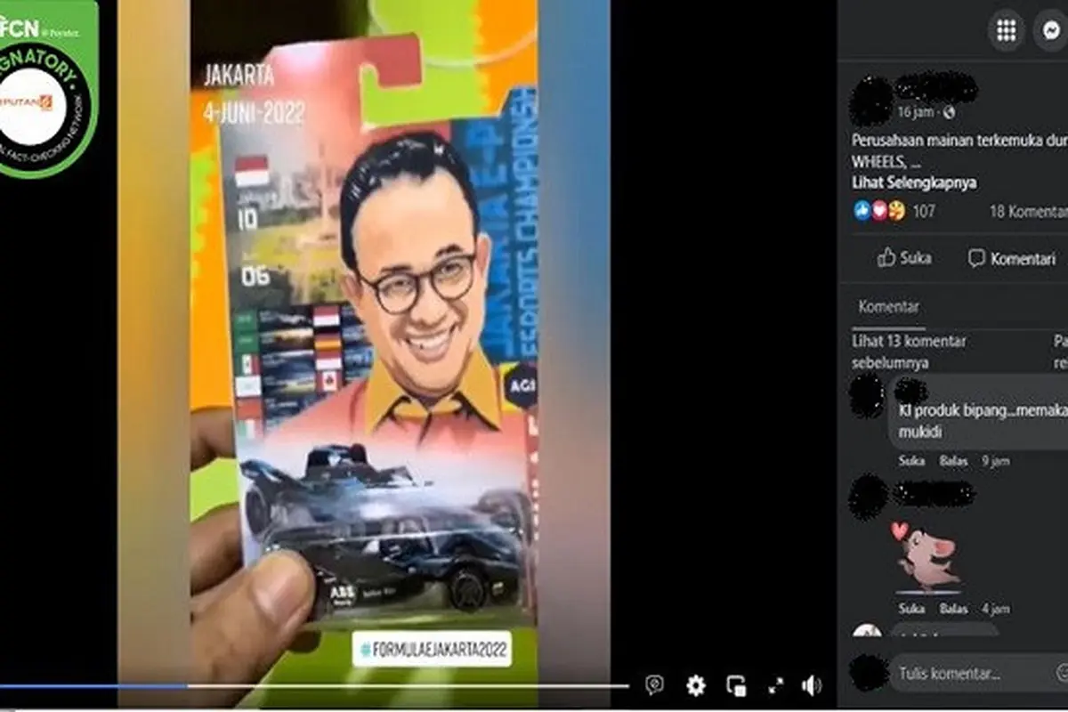 Gambar Tangkapan Layar VIdeo Merchandise Hot Wheels Formula E Bergambar Gubernur DKI Jakarta, Anies Baswedan (sumber: Facebook).