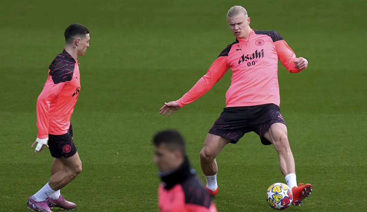 Ada beberapa pemain kunci Manchester City yang diprediksi bisa mengantarkan mereka meraih kemenangan, salah satunya Erling Haaland.  (Martin Rickett/PA melalui AP)