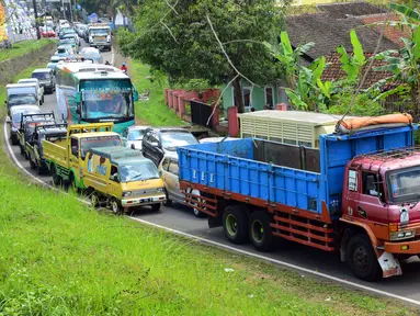 Antrean kendaraan pemudik memadati Jalan Layang Simpang Rajapolah, Tasikmalaya, Jawa Barat, Kamis (24/7/14). (ANTARA FOTO/Adeng Bustomi)