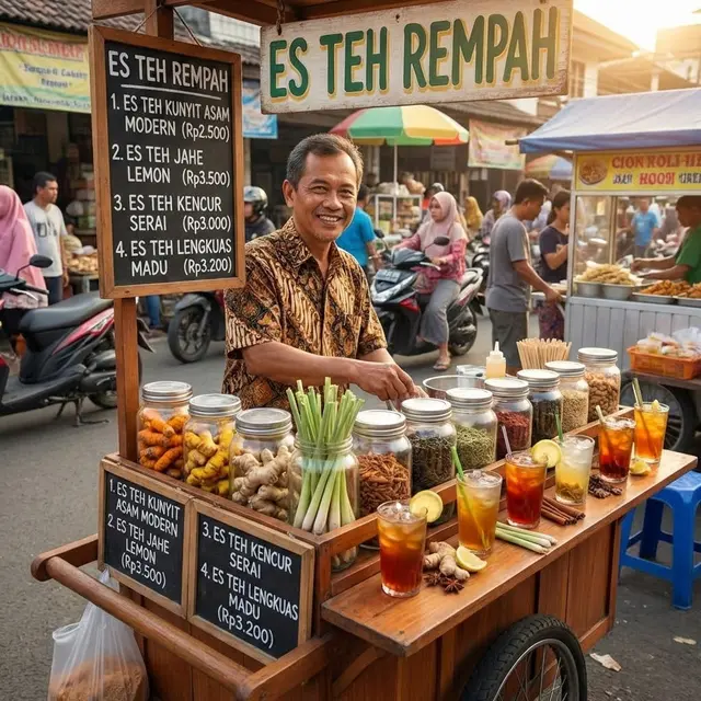 Jualan es teh rempah segar