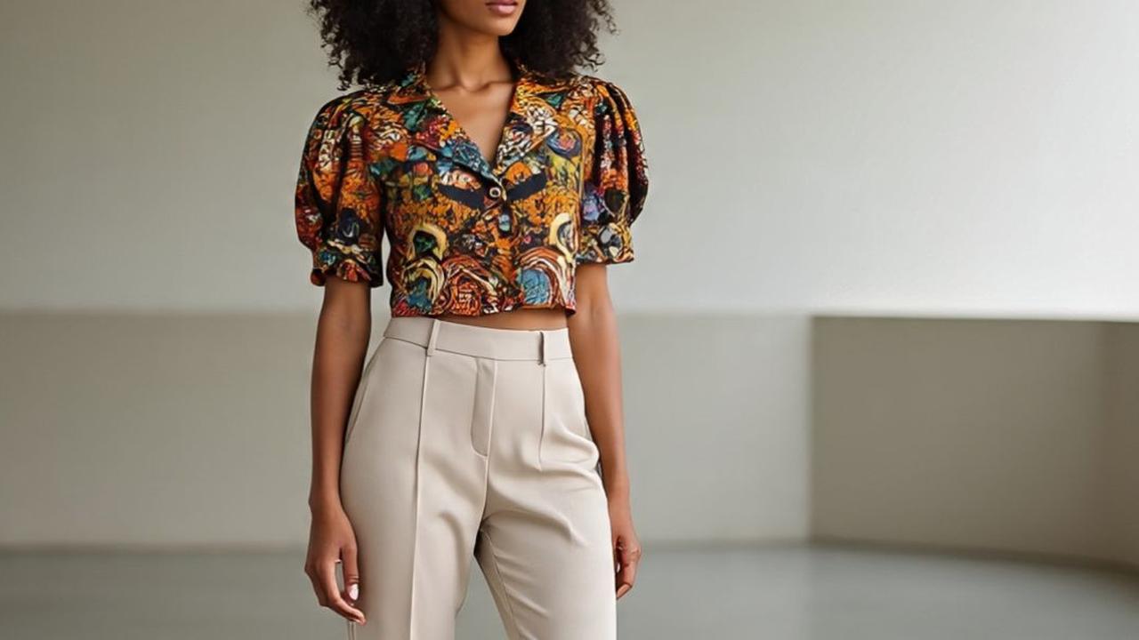 Ilustrasi Blazer Batik Lengan Puff Crop