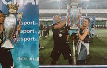 Potret Ariel Tatum Ikut Angkat Piala Rayakan Kemenangan Daffa Wardhana saat Tanding Bola
