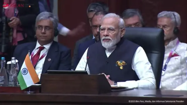 Perdana Menteri India Narendra Modi dalam pembukaan 20th ASEAN-India Summit di JCC, Kamis (7/9/2023). (Liputan6/Benedikta Miranti)