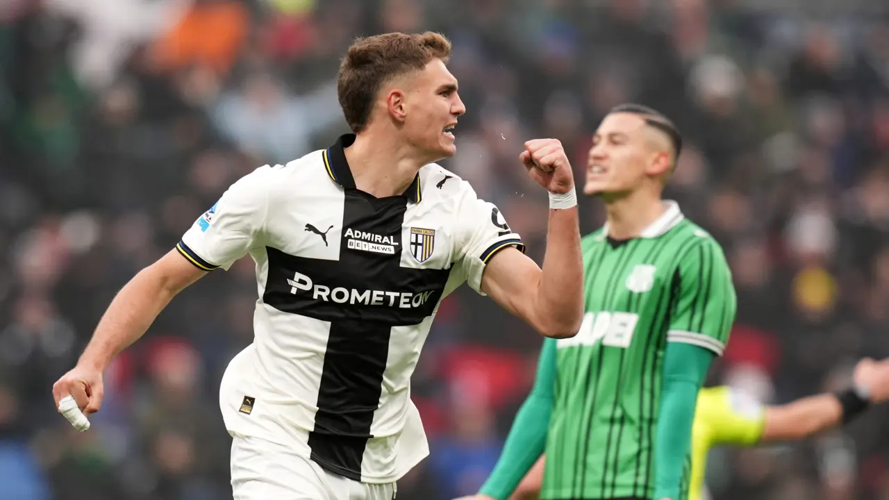 Mateo Pellegrino Casalanguida merayakan golnya di laga Sassuolo vs Parma di pekan ke-18 Liga Italia 2025/2026.