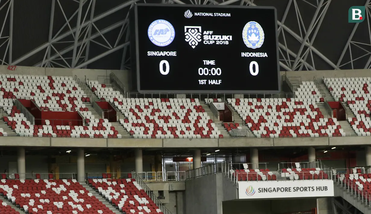 Suasana tampak dalam dari Stadion Nasional di Singapura, Kamis (8/11). Stadion ini akan menggelar laga Piala AFF 2018 antara Singapura melawan Timnas Indonesia. (Bola.com/M. Iqbal Ichsan)