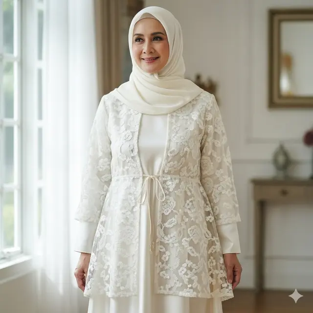 Rekomendasi Gamis Brokat 2025 A-Line untuk Ibu-ibu  Usia 50-an (Foto: Gemini)