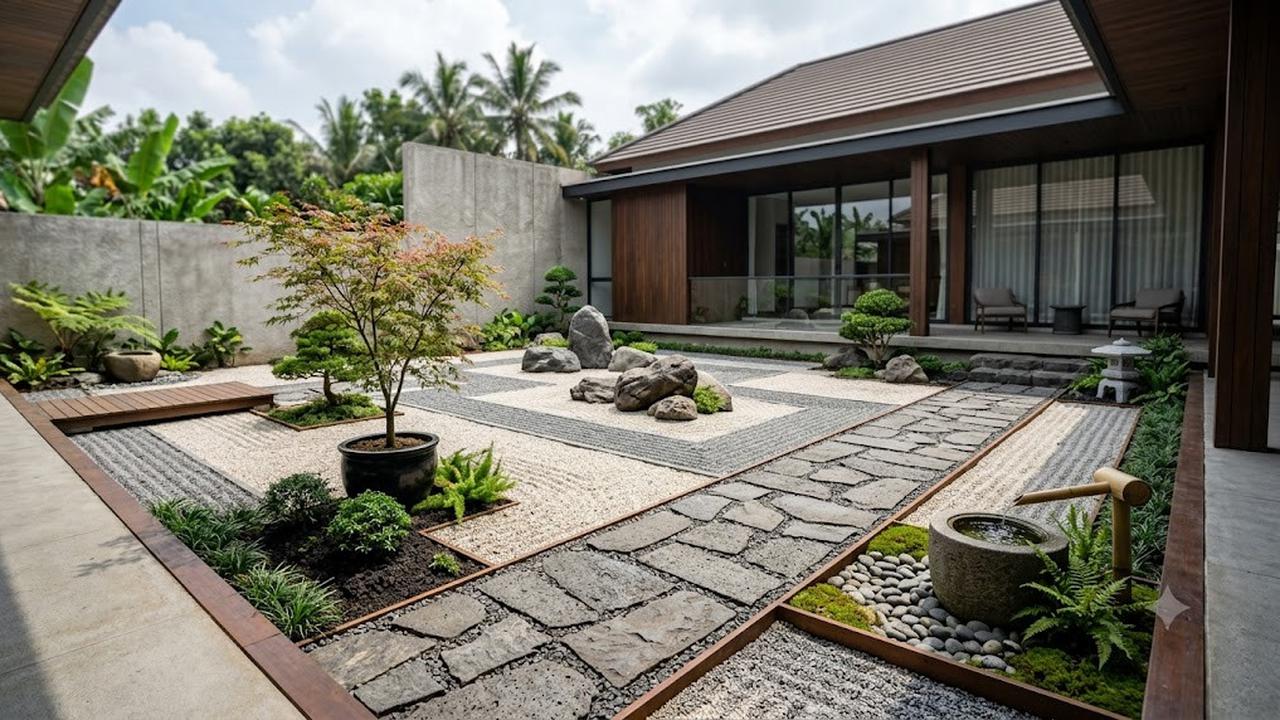 Desain Taman Kering Gaya Zen Modern untuk Rumah Minimalis/AI Generated