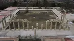 Istana Aigai terlihat dari atas setelah dibuka kembali untuk umum di Aigai kuno, sekitar 65 kilometer (40 mil) barat daya kota pelabuhan Thessaloniki, Yunani utara, Jumat (5/1/2024). Setelah 16 tahun menjalani proses restorasi, Istana Aigai akhirnya dibuka kembali untuk umum. (AP Photo/Giannis Papanikos)