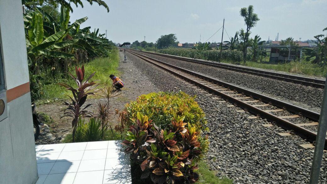Slamet Supriyadi tak pernah diam saat tak ada kereta lewat. Ia tetap membersihkan jalur kereta. (foto: Liputan6.com/ibra/edhie prayitno ige)