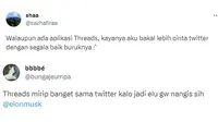 Cuitan netizen soal aplikasi Threads (Sumber:Twitter/sazhafiraa/bungajeumpa)