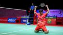 <p>Pebulutangkis ganda putra Indonesia, Daniel Marthin merayakan kemenangan atas pasangan Denmark, Kim Astrup/Anders Skaarup Rasmussen pada laga final Indonesia Masters 2024 di Istora Senayan, Jakarta, Minggu (28/01/2024). (Bola.com/Bagaskara Lazuardi)</p>