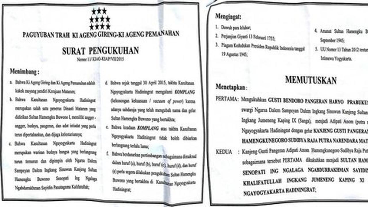 Surat pengangkatan Sri Sultan Hamengku Buwono XI hoax