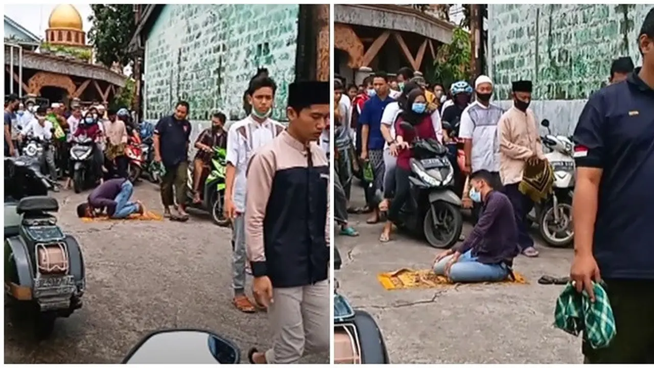 Viral Video Pria Salat di Tengah Jalan, Aksi Warga SekitarJadi Sorotan