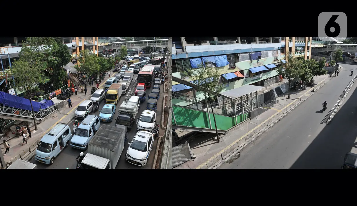 Foto kombo yang menunjukkan suasana Pasar Tanah Abang pada Ramadan tahun lalu (16/5/2019) dan saat pandemi virus Corona atau Covid-19, Jakarta, Selasa (5/5/2020). (merdeka.com/Iqbal S. Nugroho)