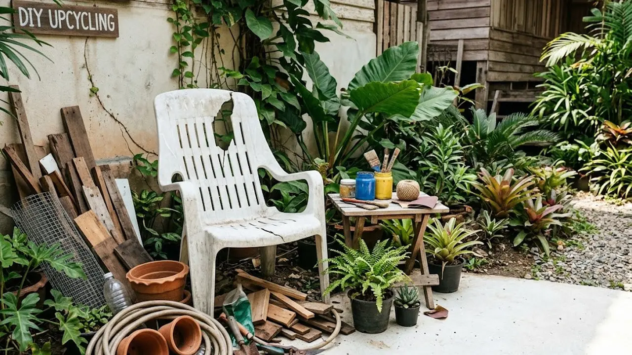 Ide Rak Tanaman dari Kursi Plastik Rusak yang Unik