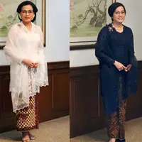 Menghadiri Sidang Tahunan MPR 2018, Sri Mulyani tampak anggun dalam balutan Kebaya model Kartini berwarna biru tua. [@didietmaulana/@svarna_byikatindonesia]