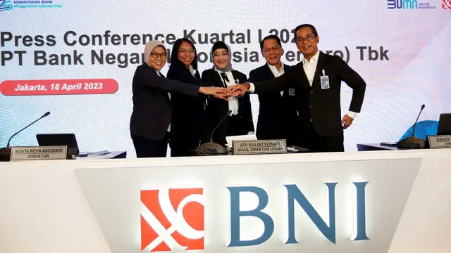 Konfrensi pers laporan keuangan kuartal I 2023 PT Bank Negara Indonesia (Persero) Tbk (BBNI), Selasa (18/4/2023). (Foto: BNI)