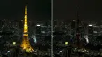 Kombinasi foto yang menunjukkan Menara Tokyo sebelum dan setelah lampu dimatikan untuk memperingati Earth Hour di Tokyo, Jepang (19/3/2016). (Reuters/Thomas Peter)