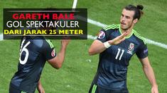 Gareth Bale mencetak gol spekatakuler melalui tendangan bebas dari jarak 25 meter saat Inggris melawan Wales di Grup B (16/6/2016).