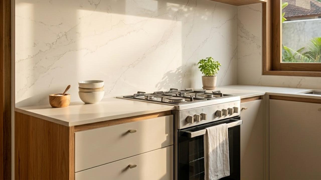 Backsplash Quartz Berbentuk Slab