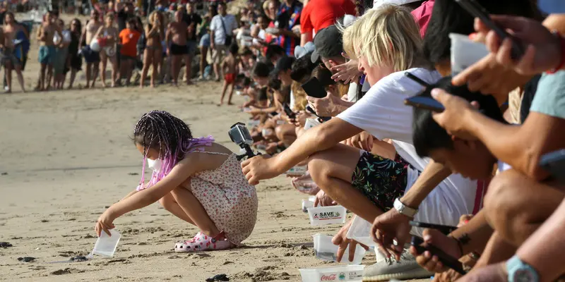 400 Bayi Penyu Lekang Dilepasliarkan di Pantai Bali