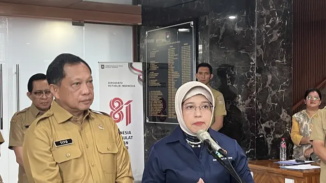 Kepala BPS, Amalia Adininggar Widyasanti di Kantor Pusat Kemendagri, Jakarta Pusat, Senin (7/9/2026). (Liputan6.com/Winda Nelfira)