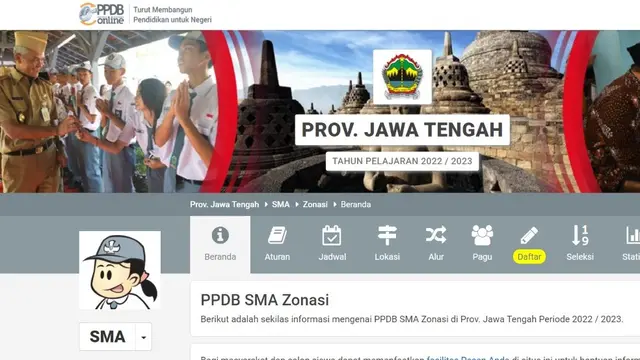 Pendaftaran Pelaksanaan Penerimaan Peserta Didik Baru Jawa Tengah atau PPDB Jateng 2022 Dibuka.