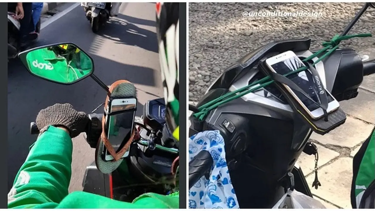 6 Potret Sandal Jepit Jadi Holder HP Ojol Ini Kocak, Bikin Tepuk Jidat