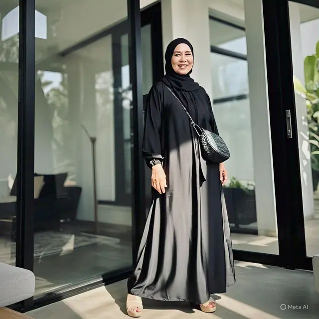 Model Gamis Warna Hitam Kombinasi untuk Usia 40an/Meta AI